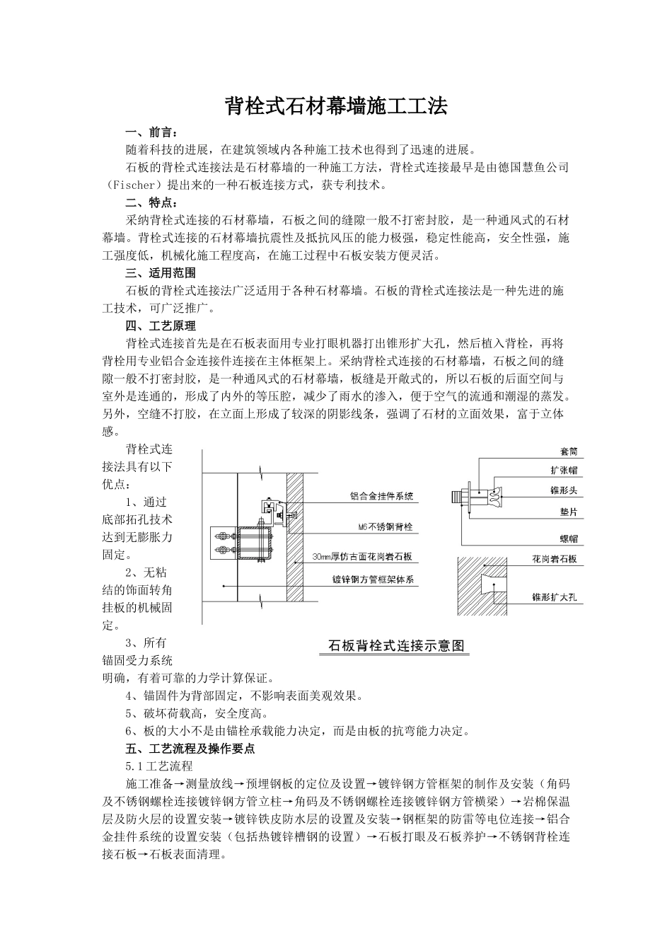 背栓式石材幕墙施工工法_第1页