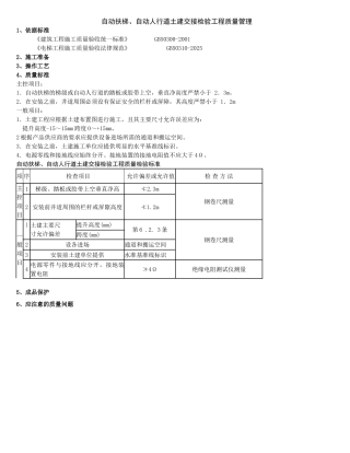 自动扶梯自动人行道土建交接检验分项工程质量管理