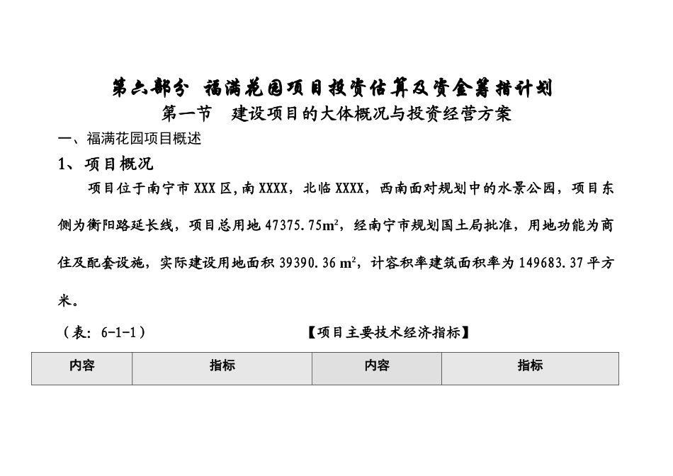 花园项目投资估算及资金筹措计划_第1页