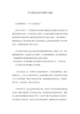 苦儿流浪记读后感