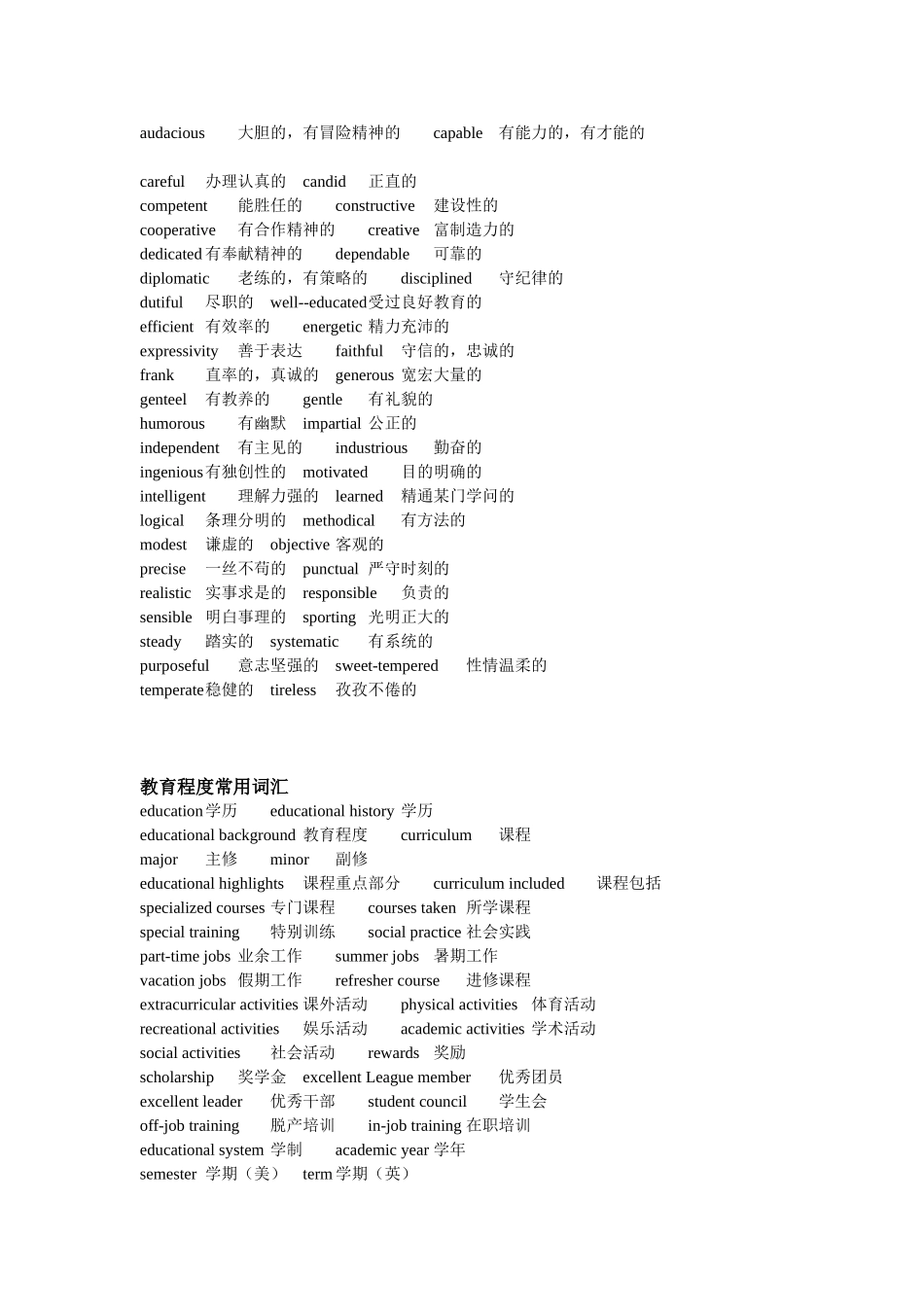 英文简历常用词汇中英文对照_第2页