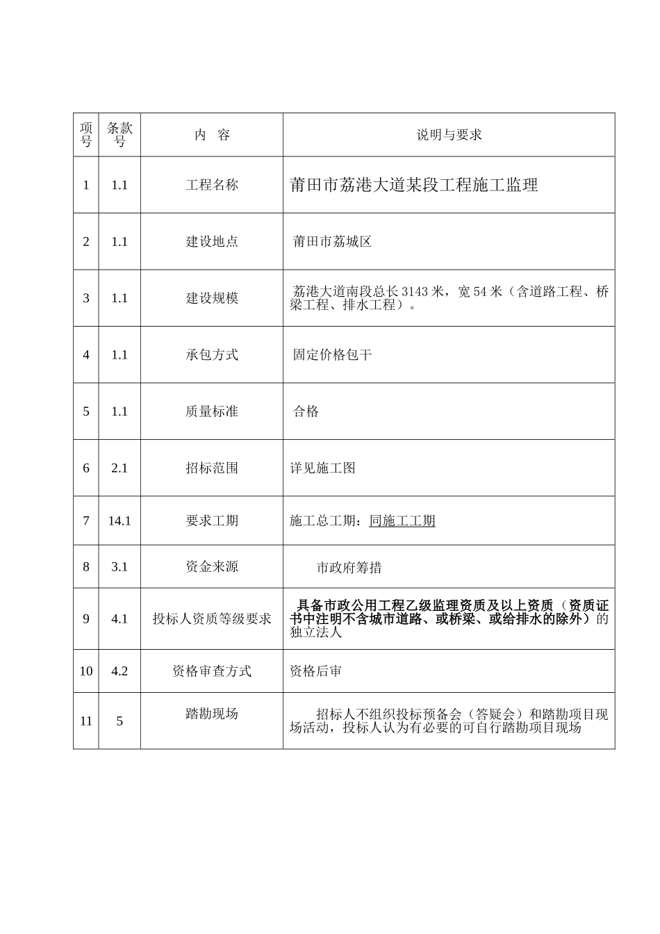 莆田市荔港大道某段工程施工监理招标文件_第3页