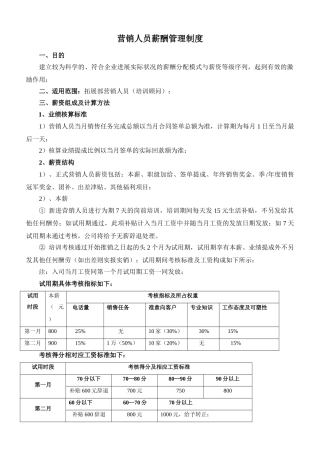 营销人员薪酬管理制度