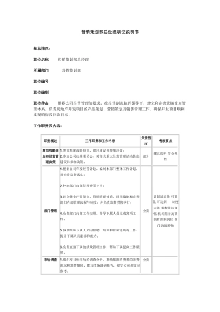 营销策划部总经理职位说明书