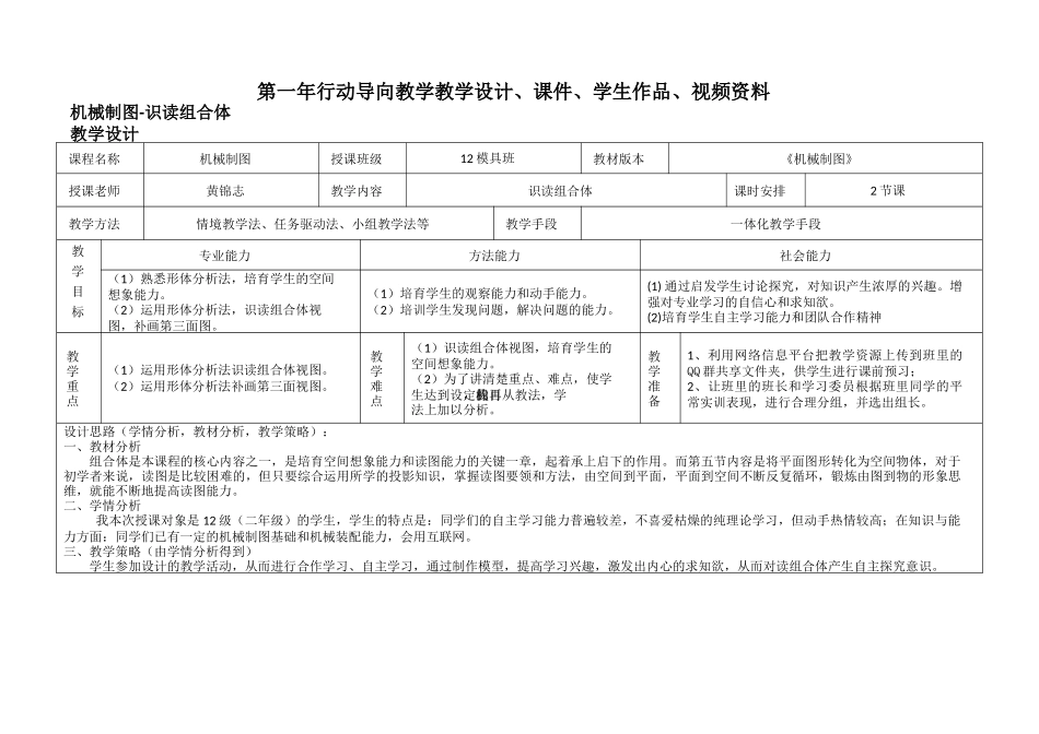 行动导向教学教学设计课件学生作品视频资料_第1页