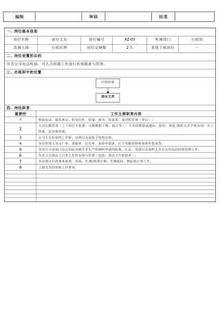 行政前台文员岗位职责