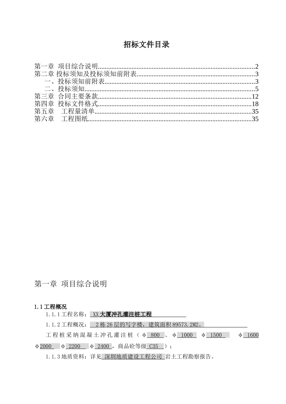 裕和丰联合大厦冲孔灌注桩施工招标文件_第1页