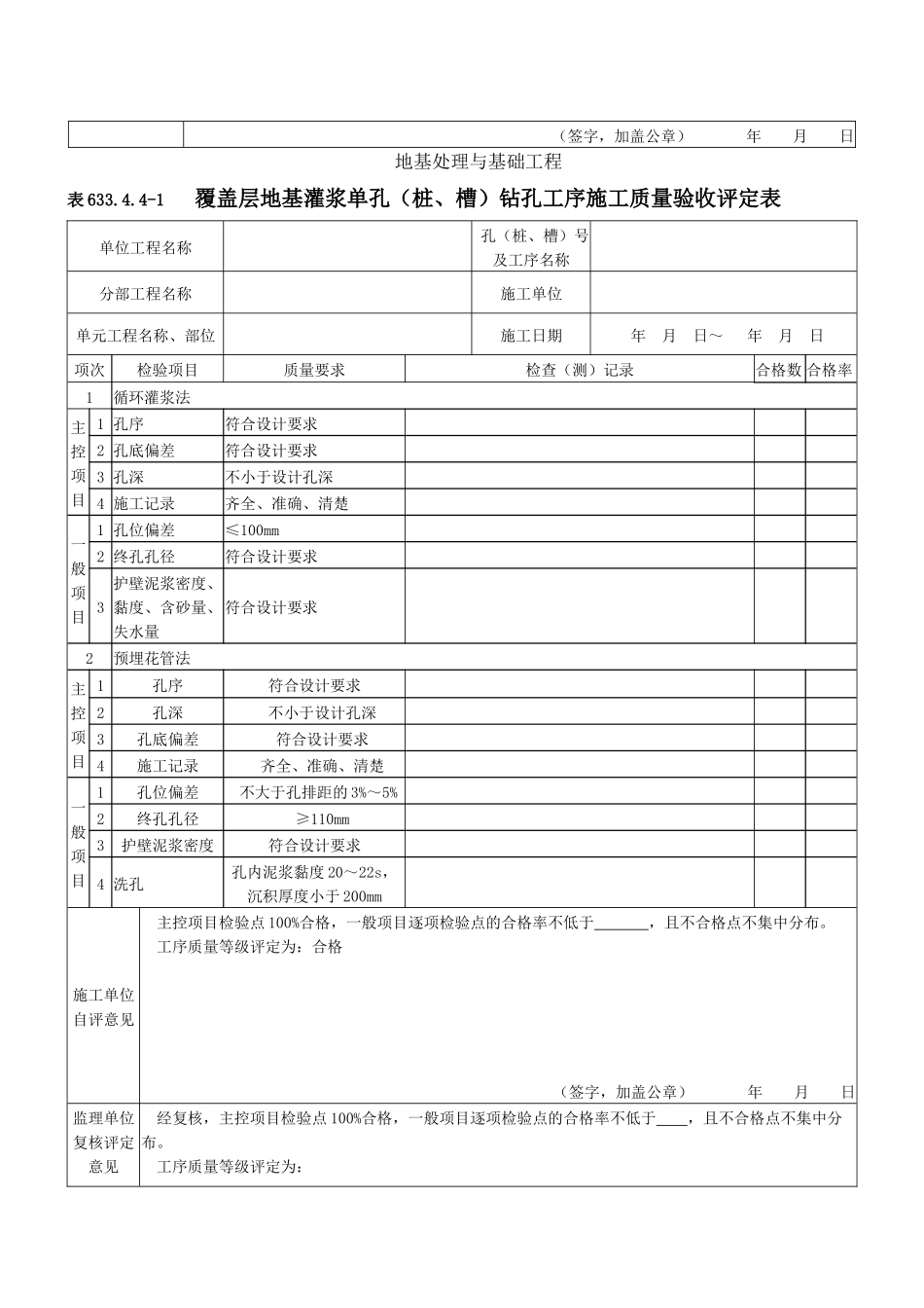 覆盖层地基灌浆单孔及单元工程施工质量验收评定表_第2页
