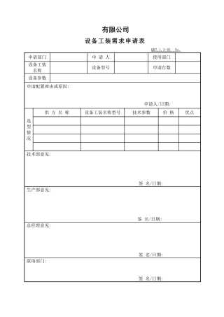 设备工装需求申请表
