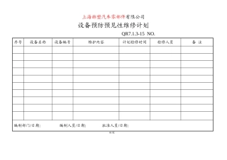 设备预防预见性维护计划