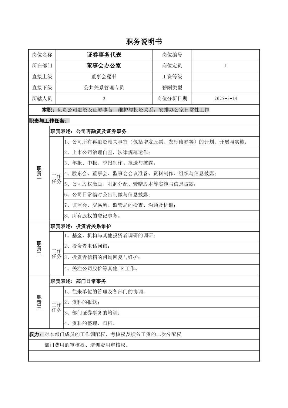 证券事务代表助理职务说明书_第1页