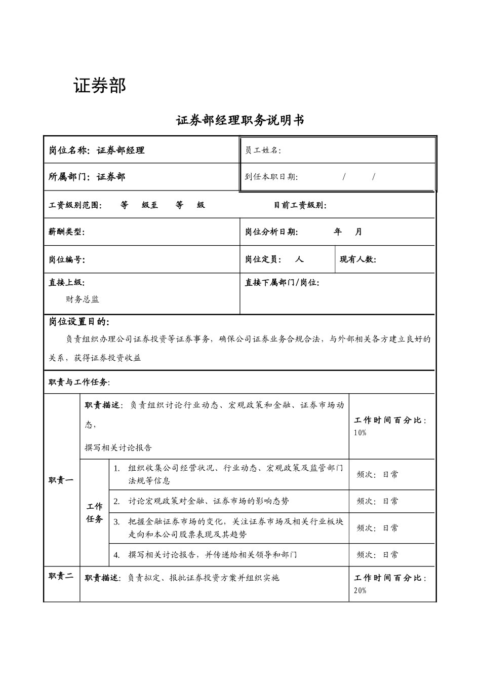 证券部职务说明书_第1页