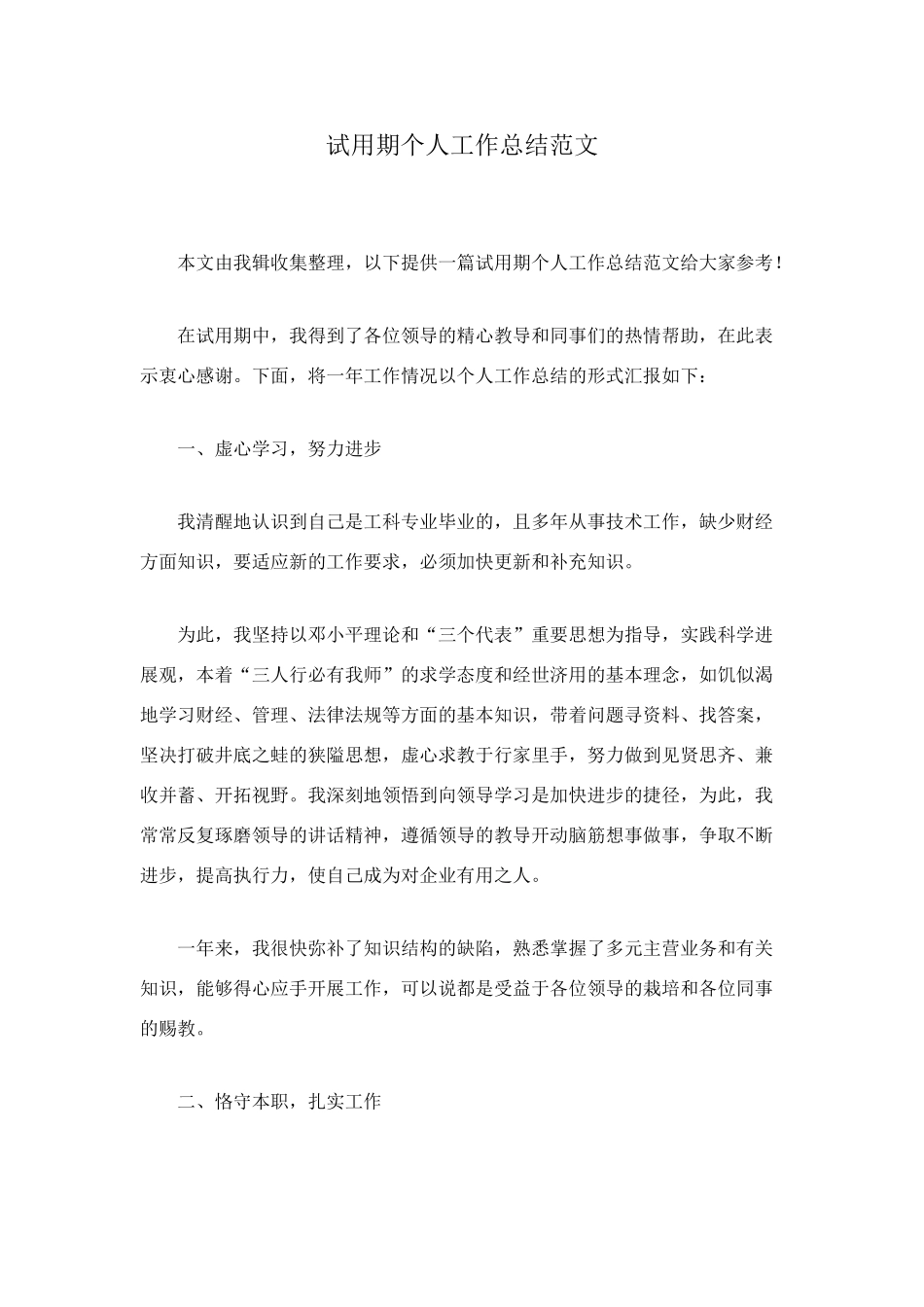 试用期个人工作总结范文_第1页