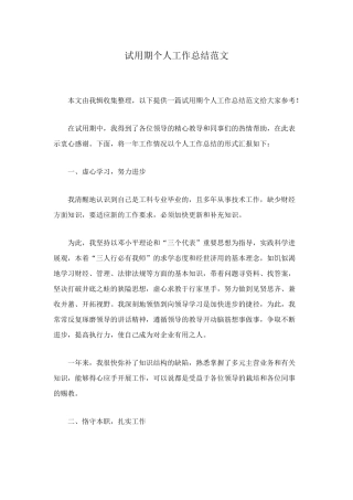 试用期个人工作总结范文