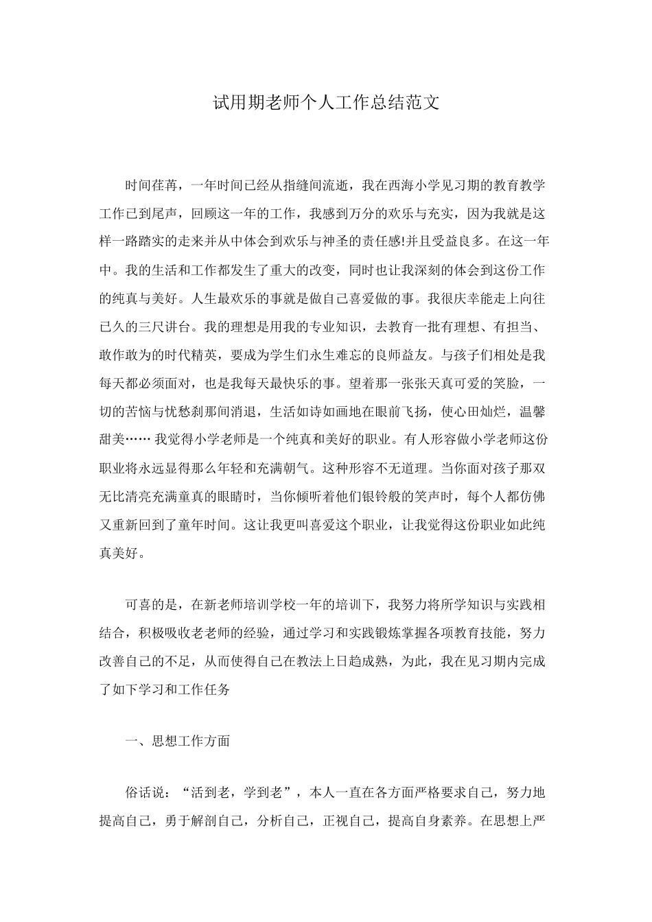 试用期教师个人工作总结范文_第1页