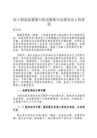 在十四届县委第八轮巡察集中反馈会议上的讲话