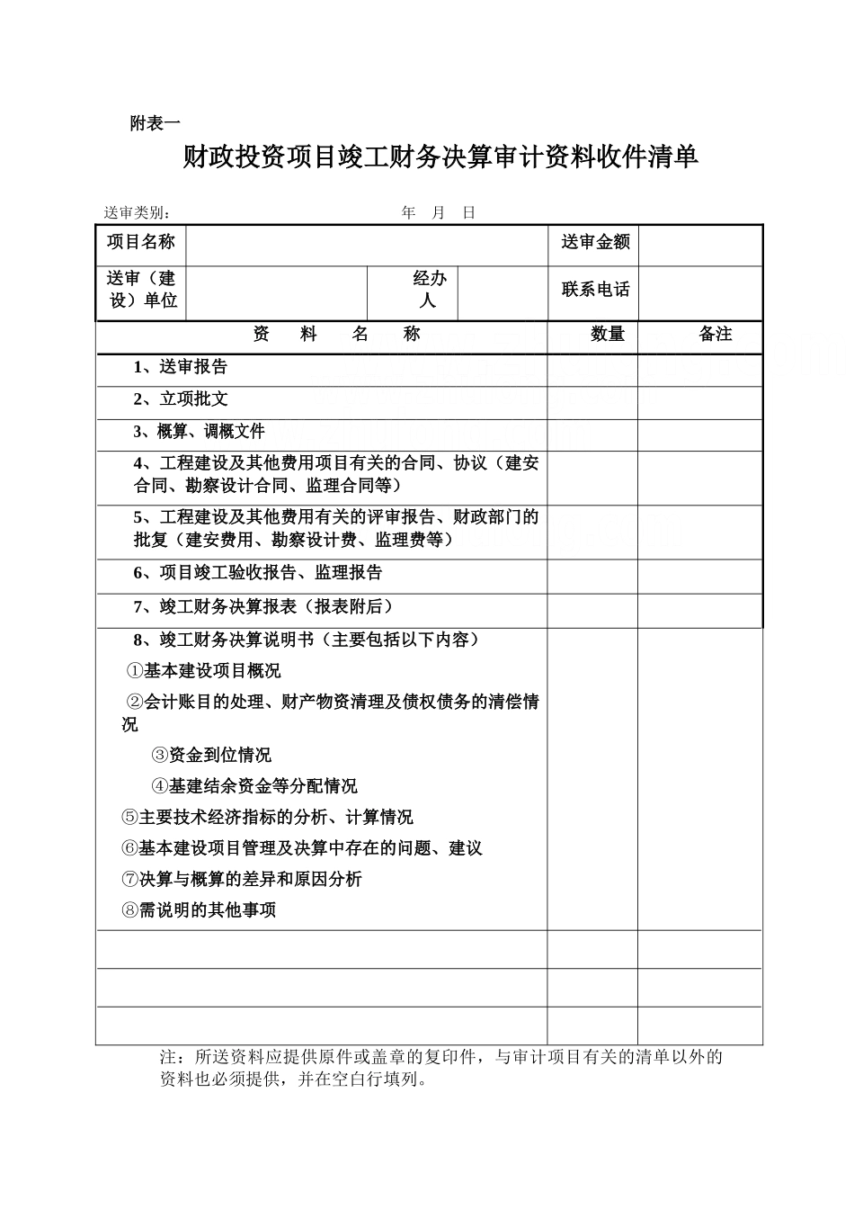 财政投资项目专项审计资料收件清单_第1页