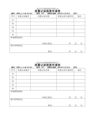 质量记录报废申请表·