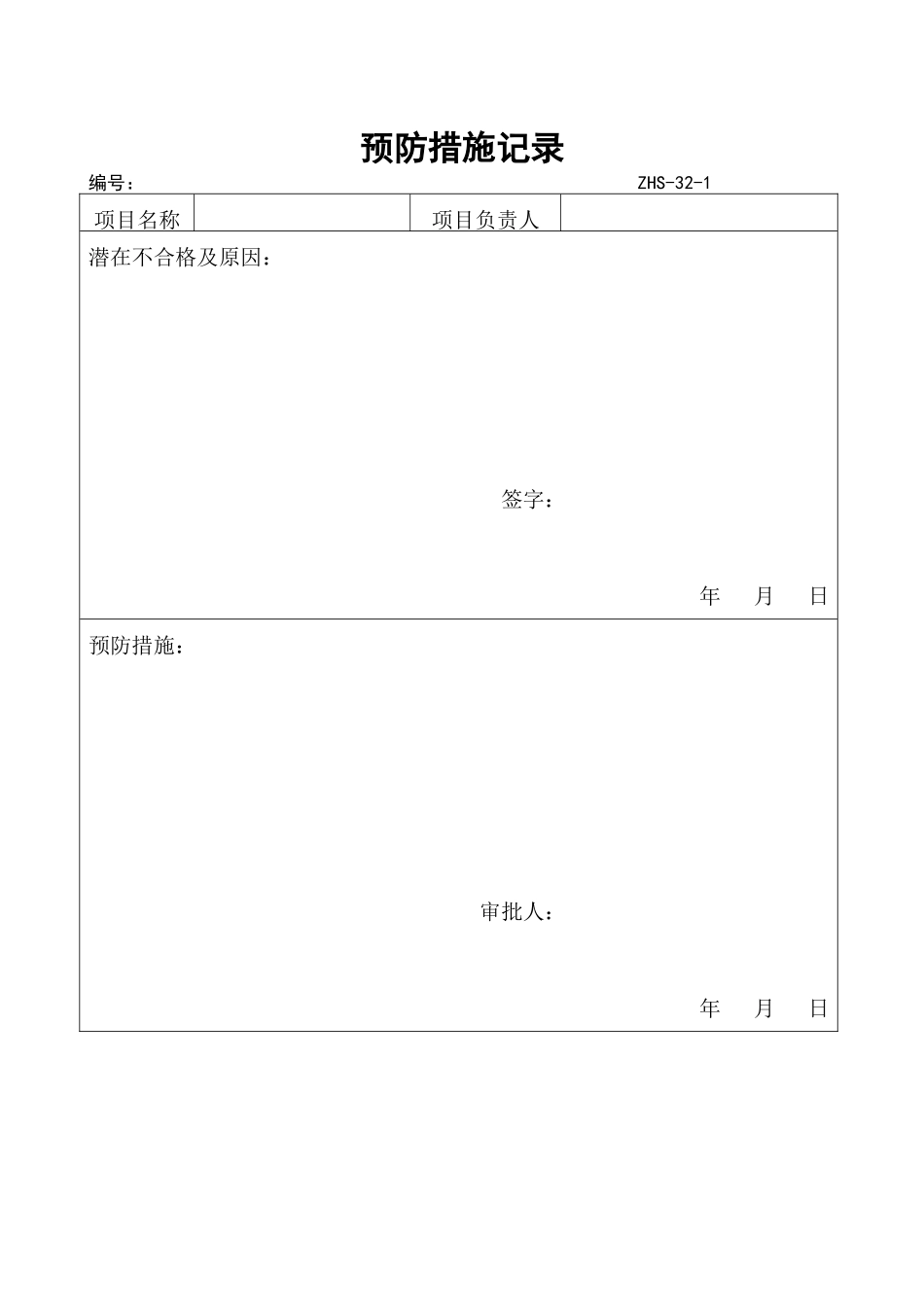 质量预防措施控制程序表格_第1页