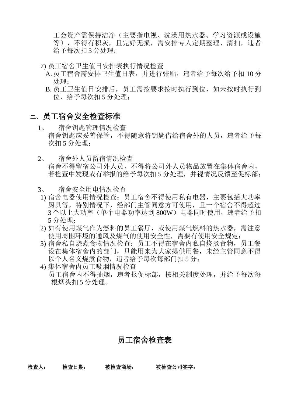 超市员工宿舍检查标准及检查表_第2页