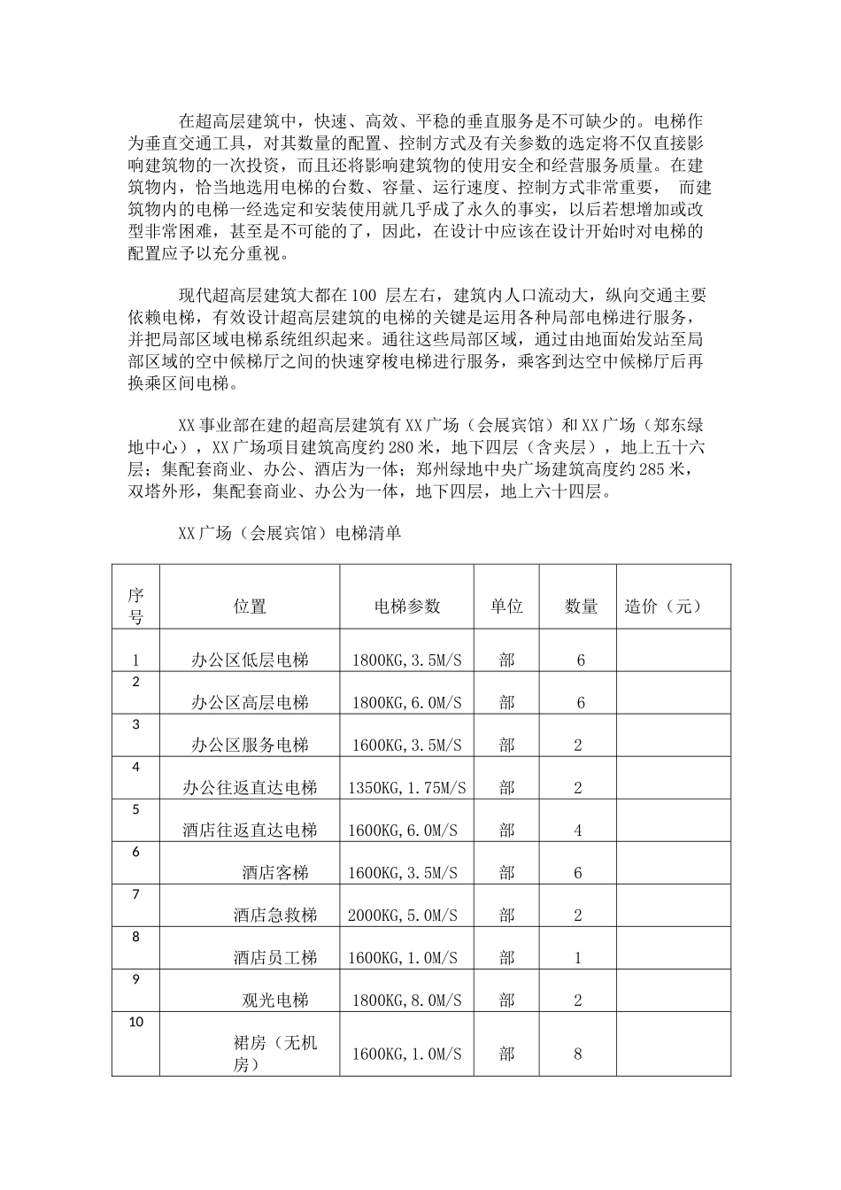 超高层城市综合体电梯工程成本评估报告_第2页