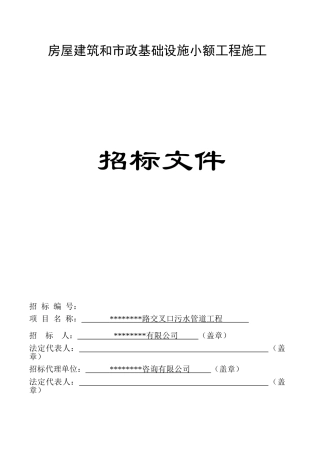 路交叉口污水管道工程施工招标文件