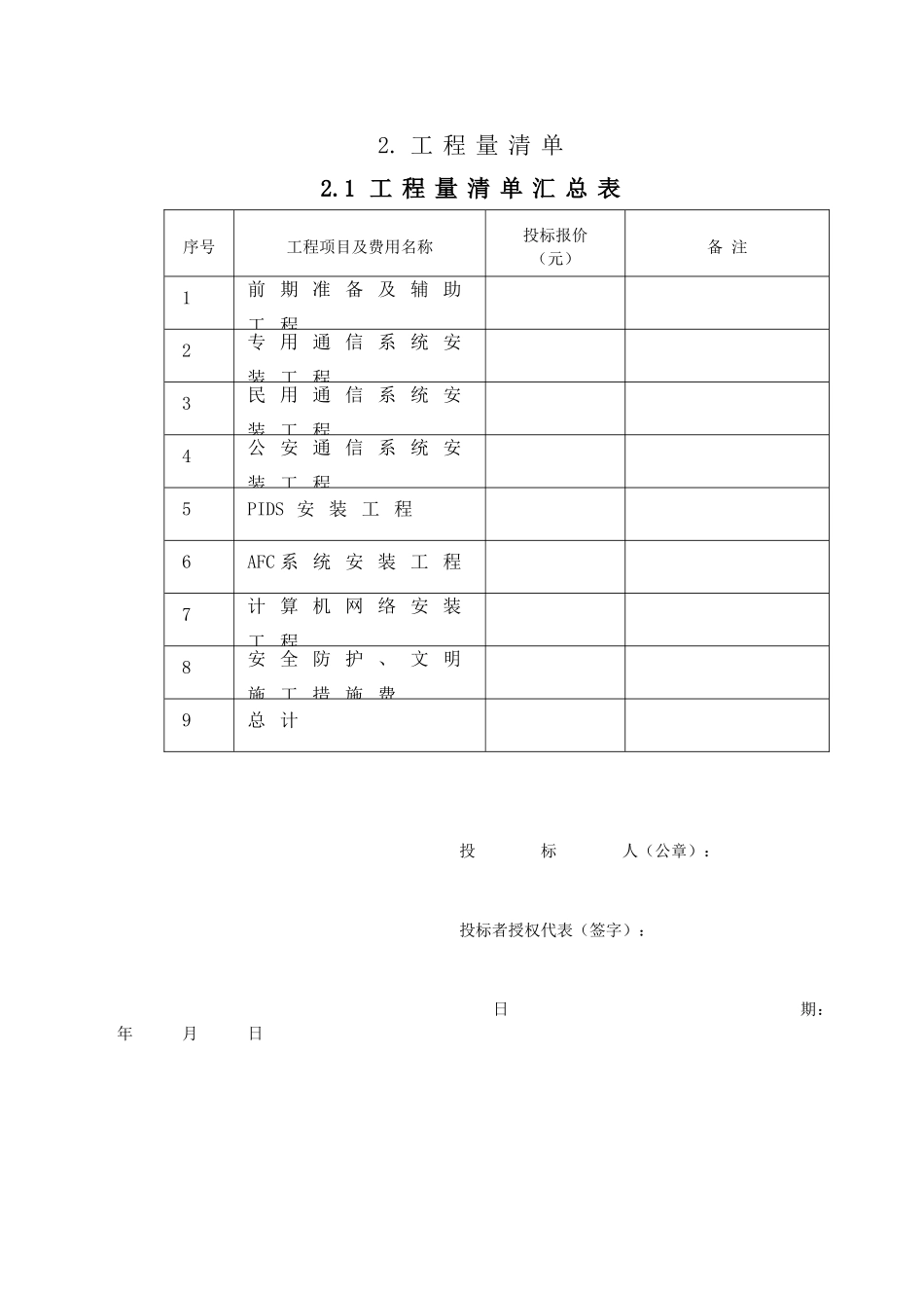 轨道交通延长线弱电系统安装工程量清单_第2页
