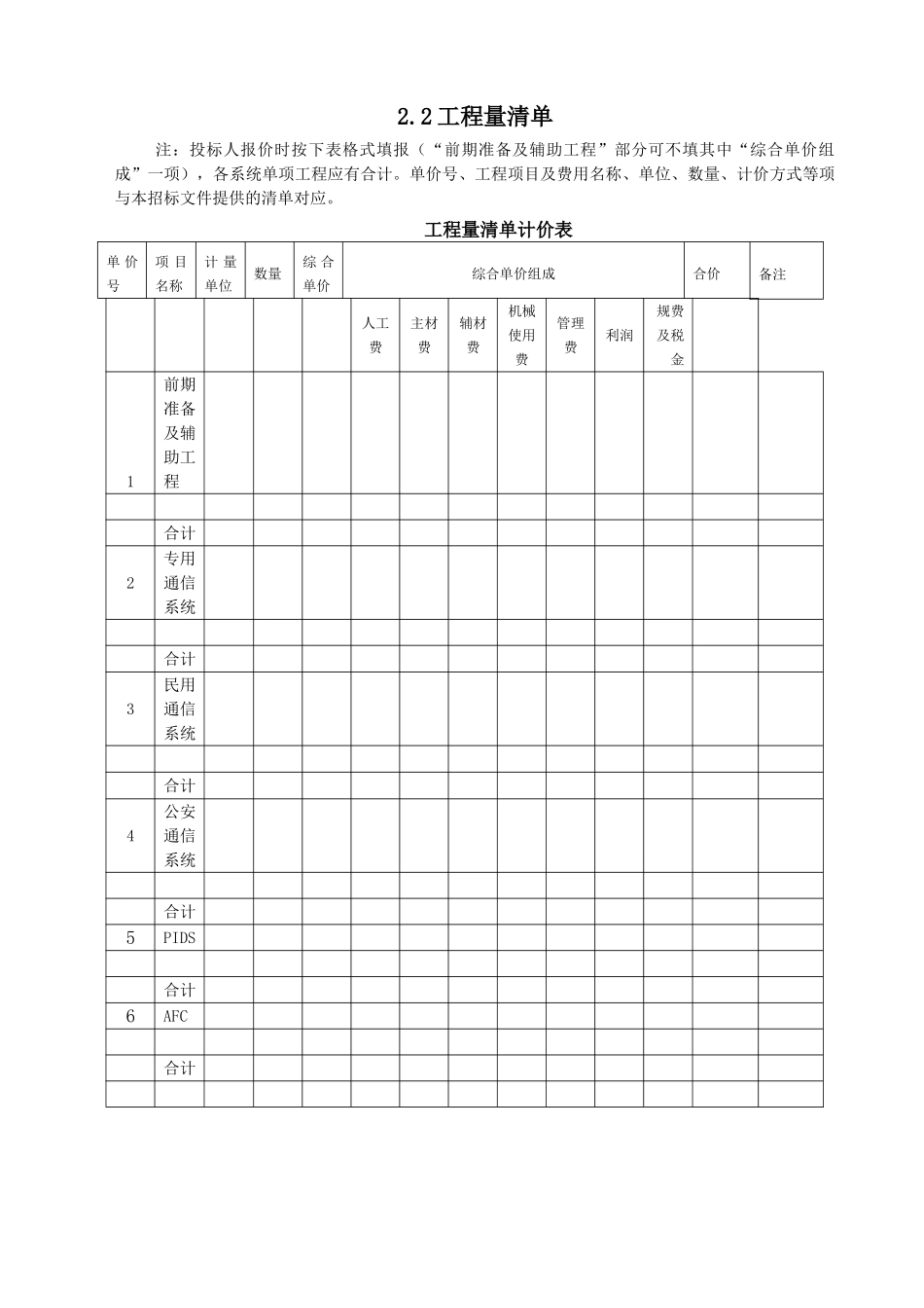 轨道交通延长线弱电系统安装工程量清单_第3页