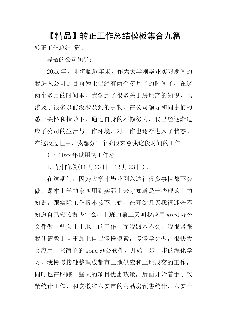 转正工作总结模板集合九篇_第1页