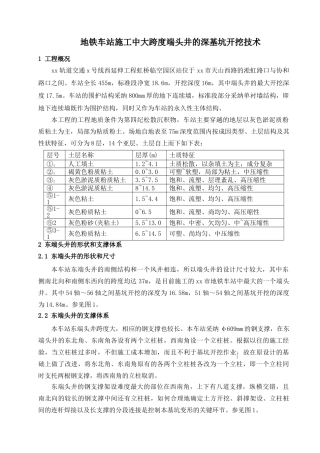 软土地基地铁站大跨度端头井深基坑开挖技术