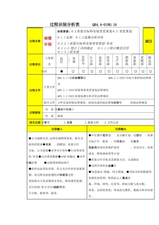 过程分析及文件记录清单M3经营计划