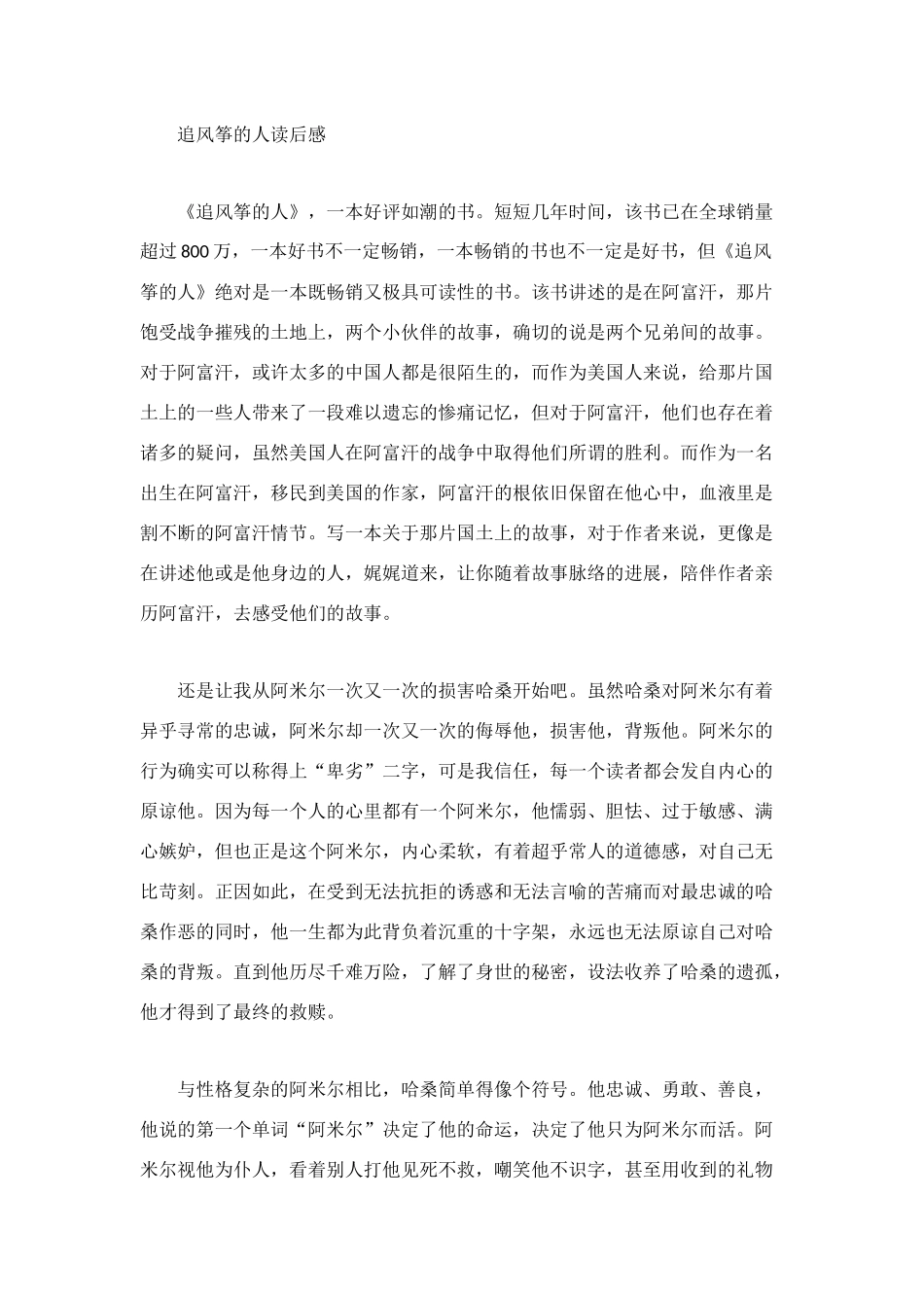 追风筝的人读后感600字_第2页