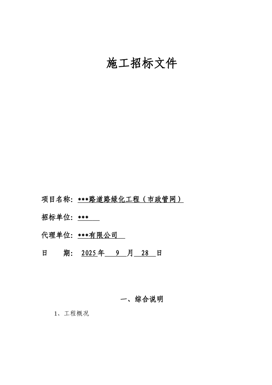 道路市政管网工程招标文件_第1页