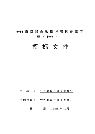 道路路面改造及管网配套工程招标文件