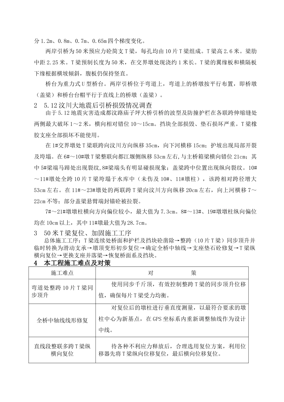 都汶路庙子坪大桥引桥50米T梁复位加固实施性施工方案_第2页