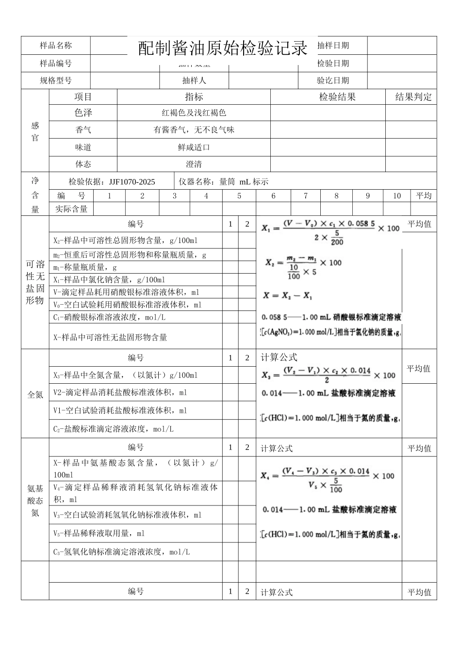 配制酱油原始检验记录_第1页