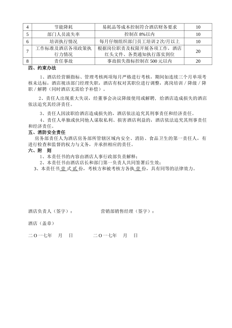 酒店相关部门责任状_第3页