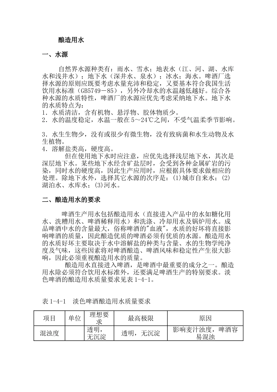 酿造用水简介及处理工艺_第1页