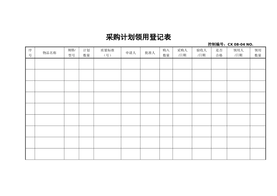 采购计划领用登记表_第1页