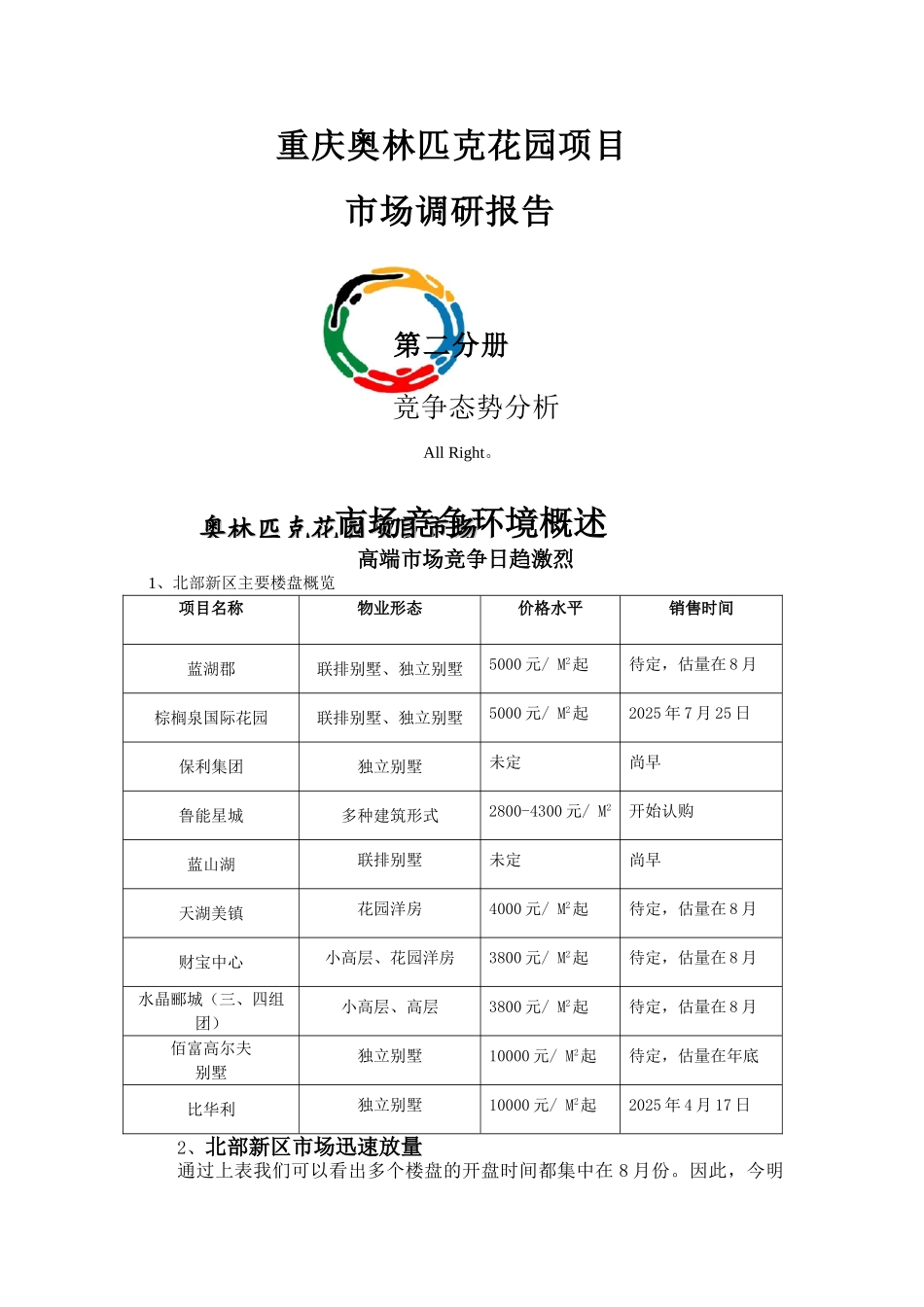 重庆奥林匹克花园项目市场调研报告_第1页