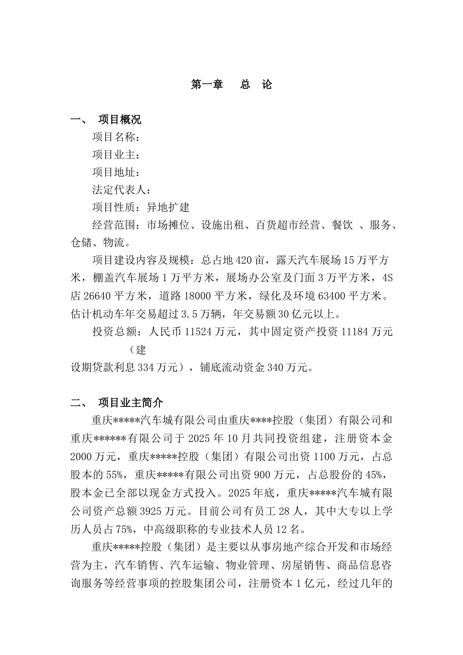 重庆某汽车城项目可行性研究报告_第2页