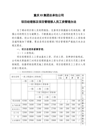 重庆某特级总承包施工企业项目部工资管理办法