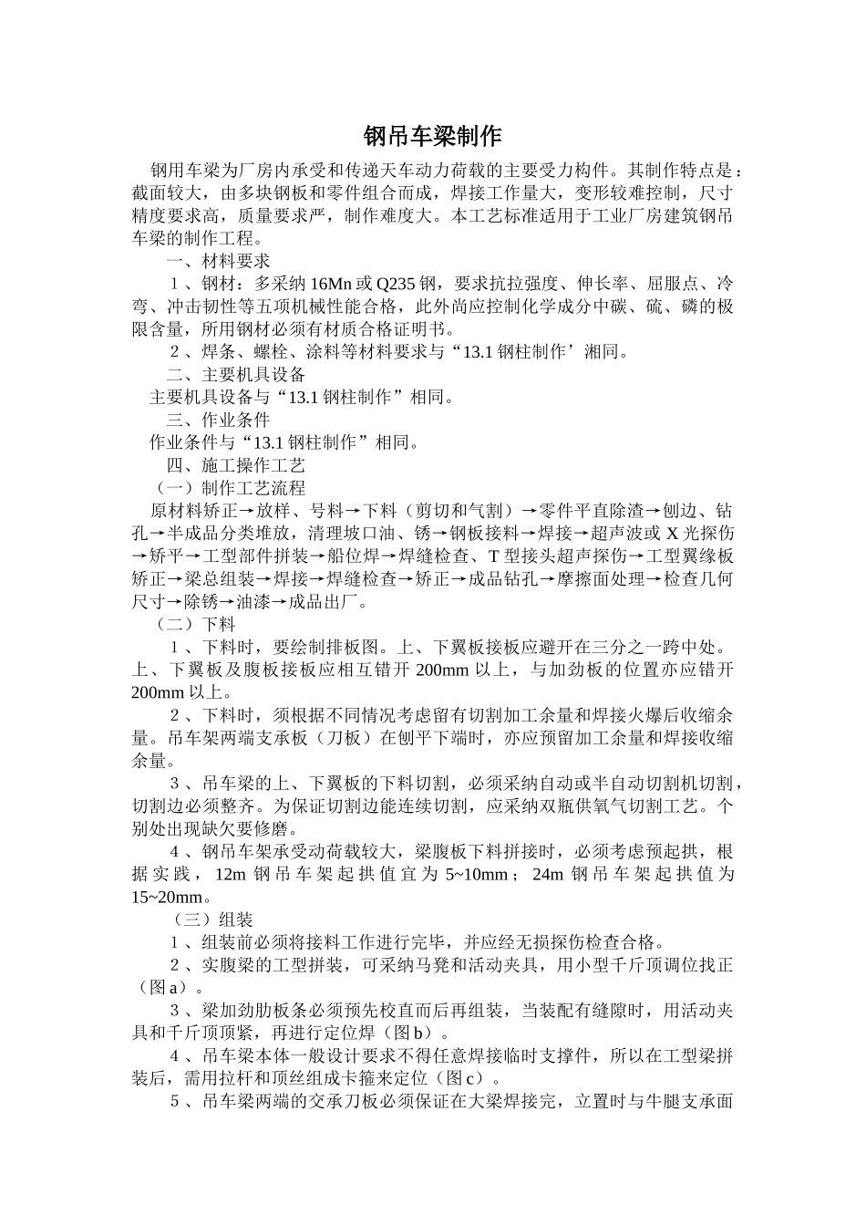 钢吊车梁制作施工工艺_第1页