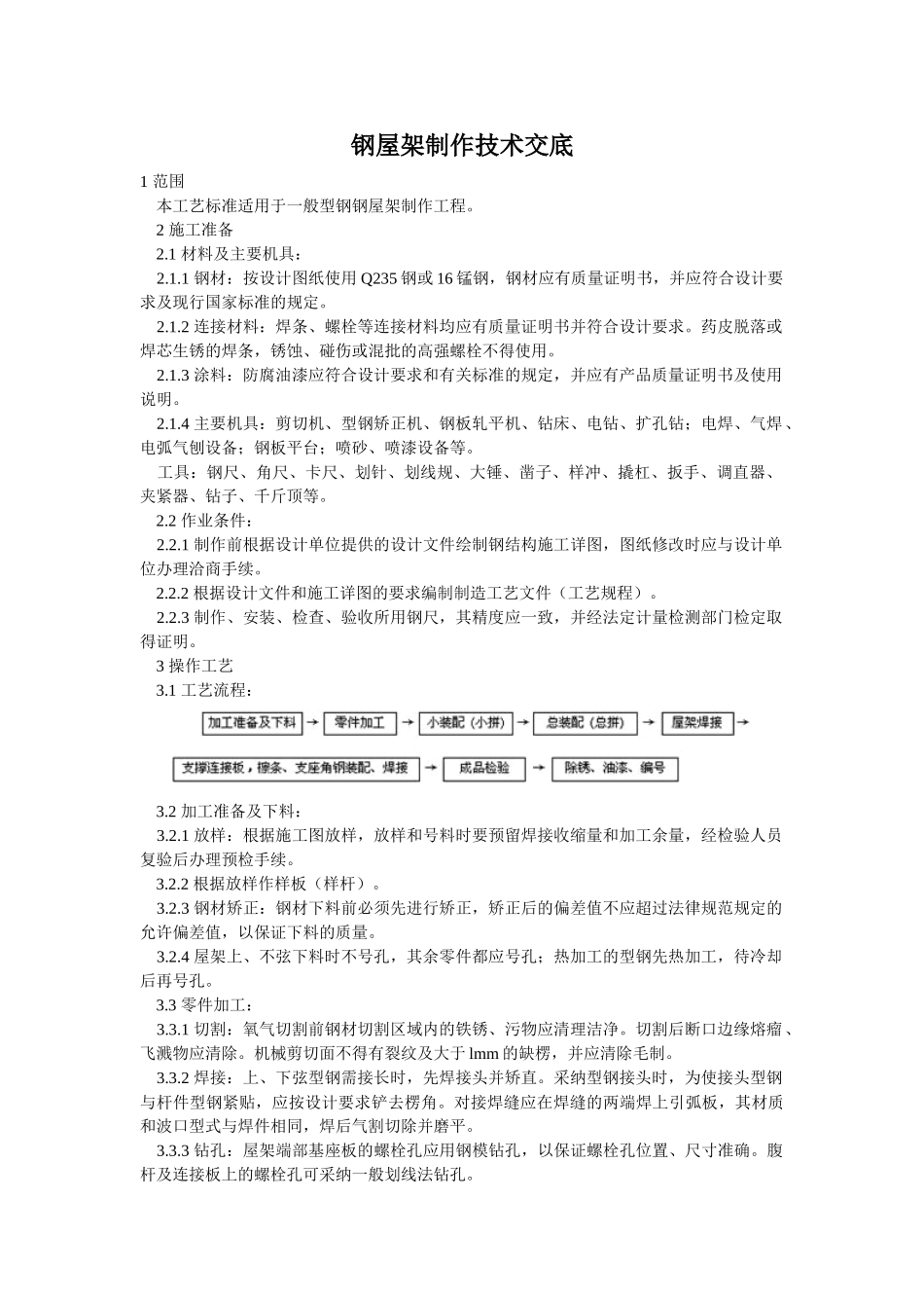 钢屋架制作技术交底_第1页