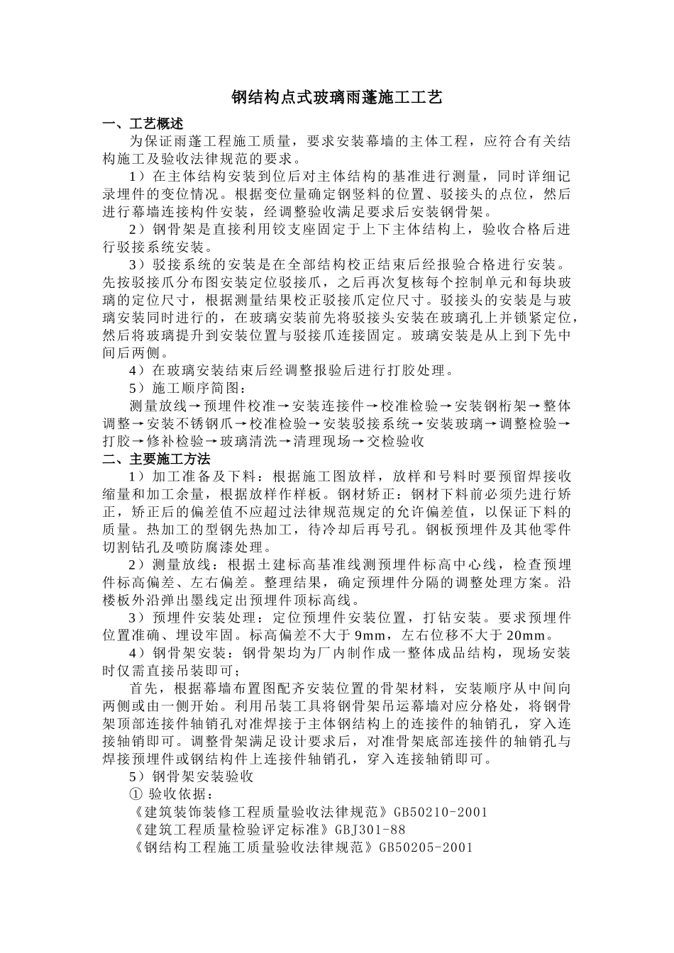 钢结构点式玻璃雨蓬施工工艺_第1页