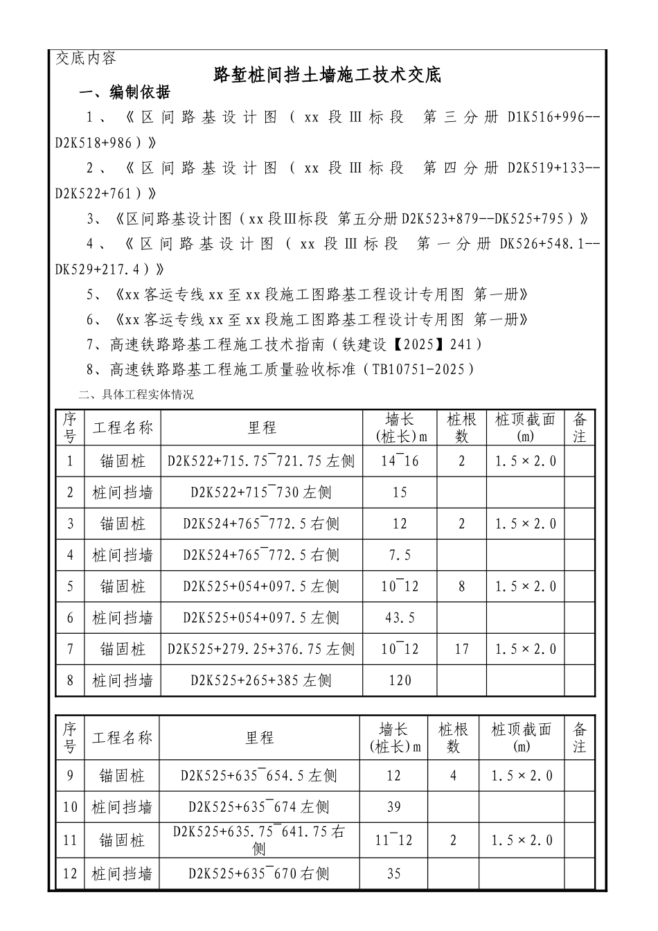铁路客运专线锚固桩及桩间挡土墙技术交底_第1页