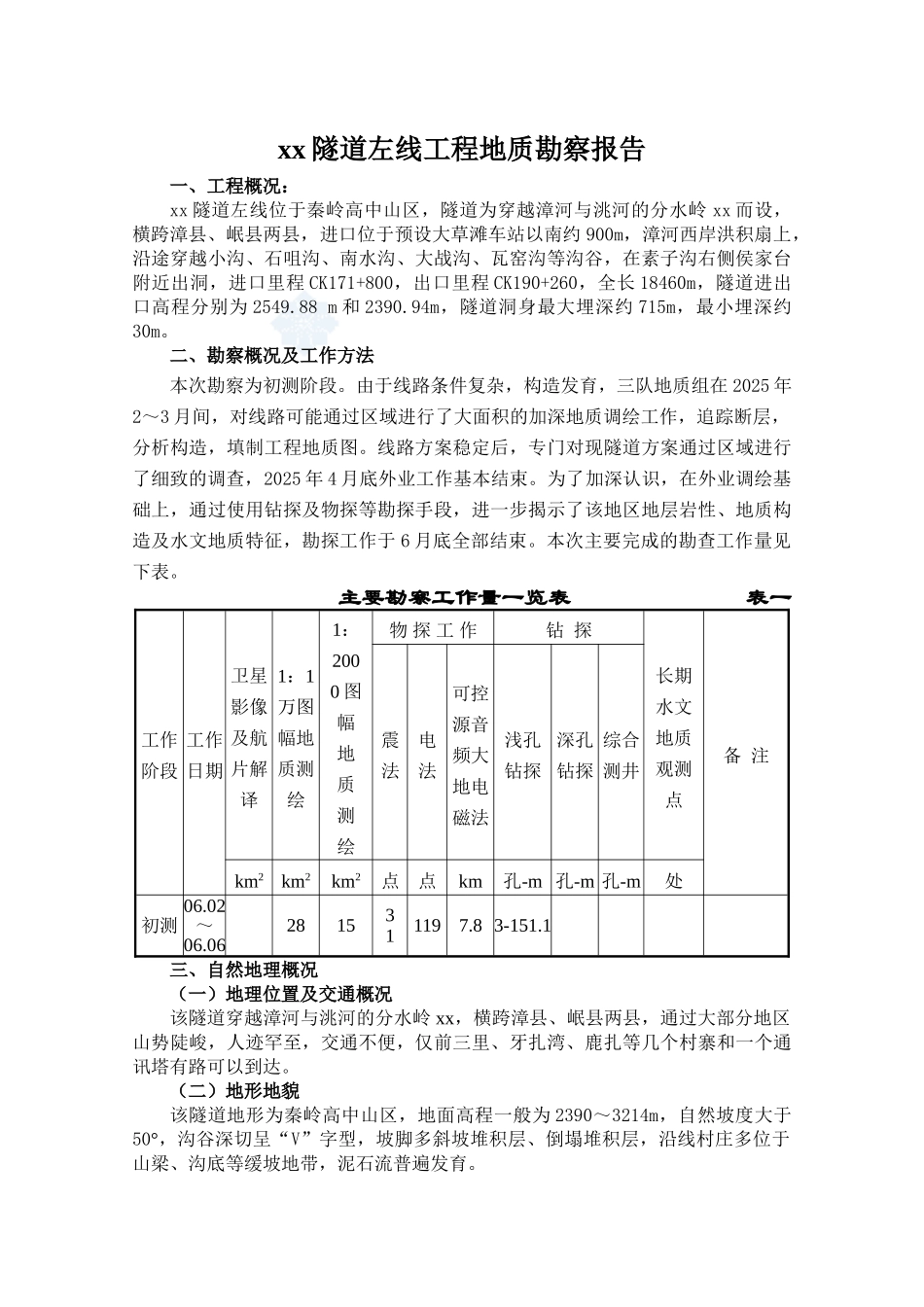 铁路山岭隧道地质勘察报告_第1页