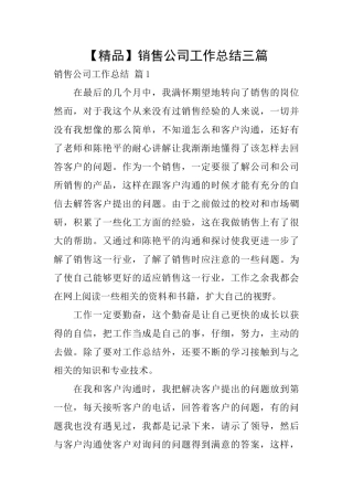 销售公司工作总结三篇