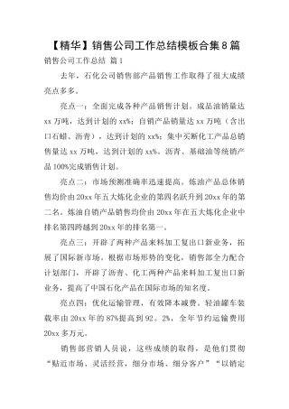 销售公司工作总结模板合集8篇