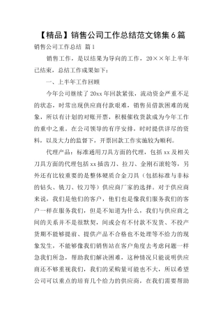 销售公司工作总结范文锦集6篇
